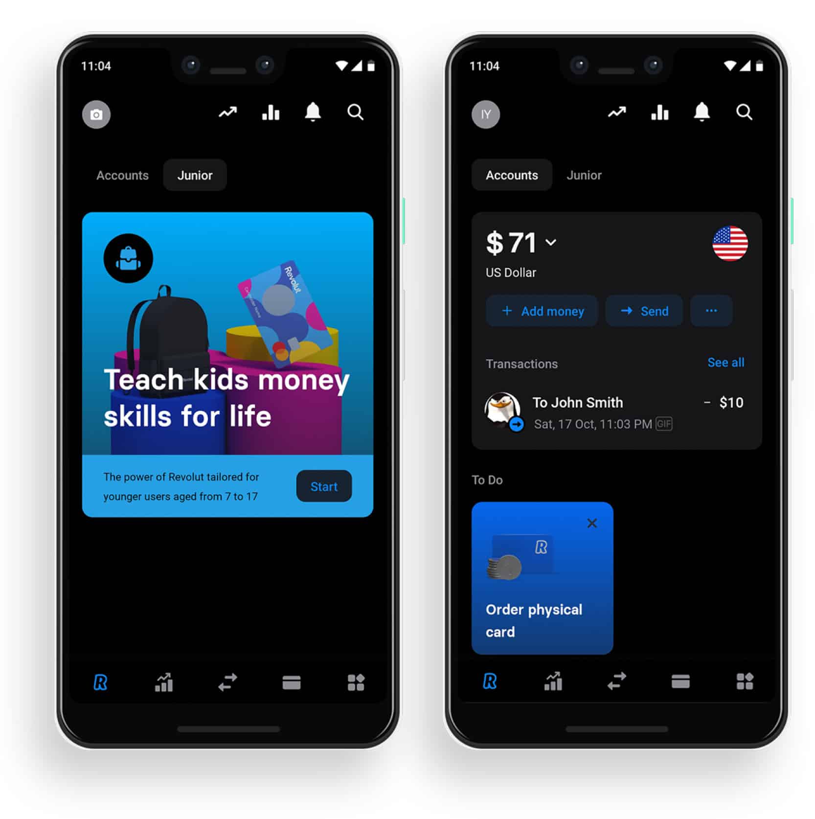 Mobile phone showing the Revolut app (from MentorMate blog about companies with mobile apps)