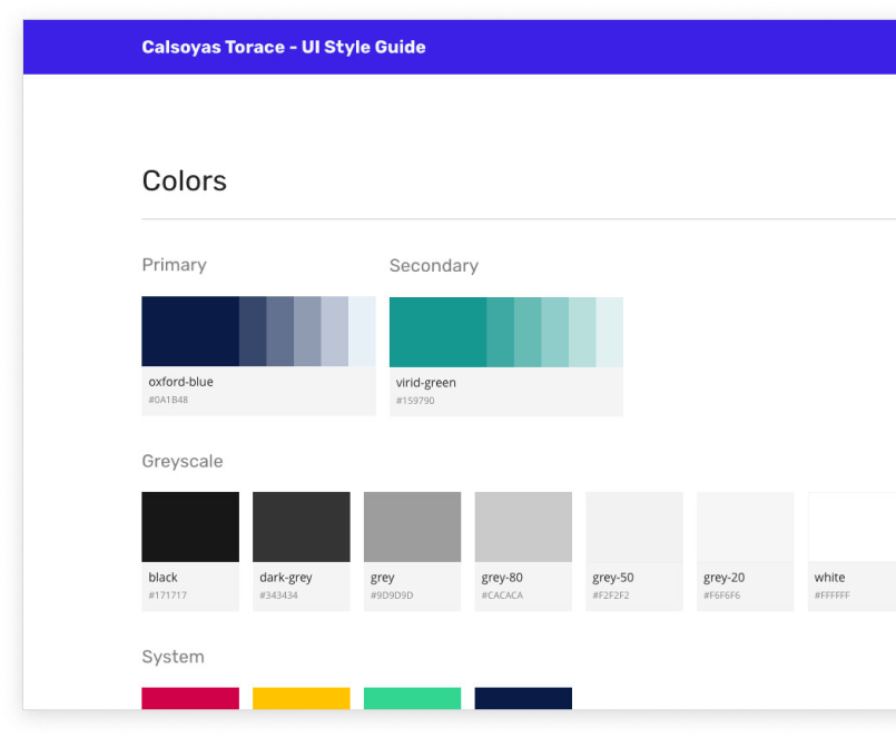 Torace UI Style Guide colors